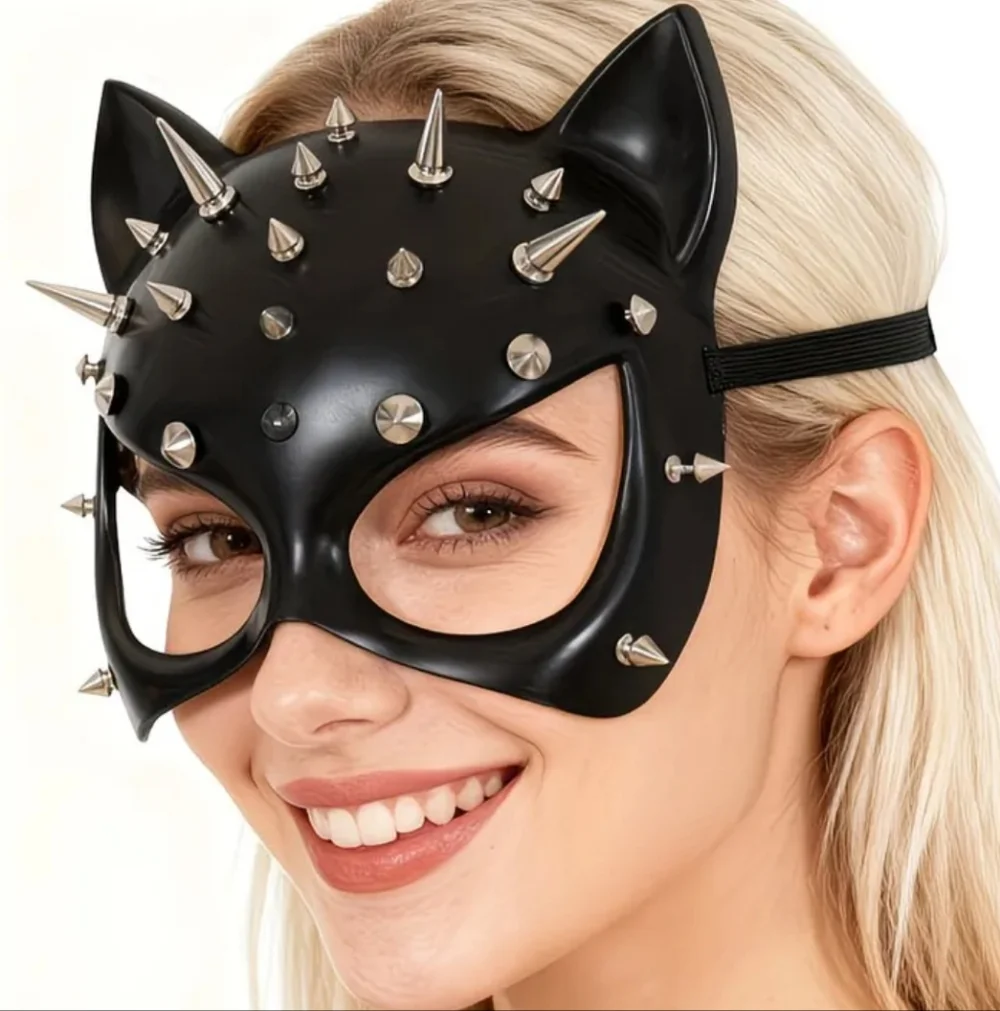 🐈‍⬛ Cosplay High Quality Acrylic Half Face Spiked & Studded Sexy Black Cat Mask